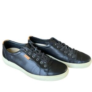 ECCO Shoes Men's SIZE 11 - 11.5 US Black Leather Sneakers Lace Up Low Top Casual